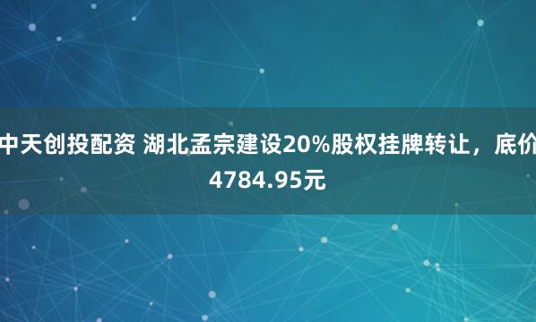 中天创投配资 湖北孟宗建设20%股权挂牌转让，底价4784.95元